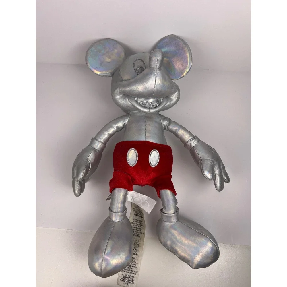 Disney 100th Anniversary Mickey Mouse‎ Plush Toy Silver Red Shorts Holographic
